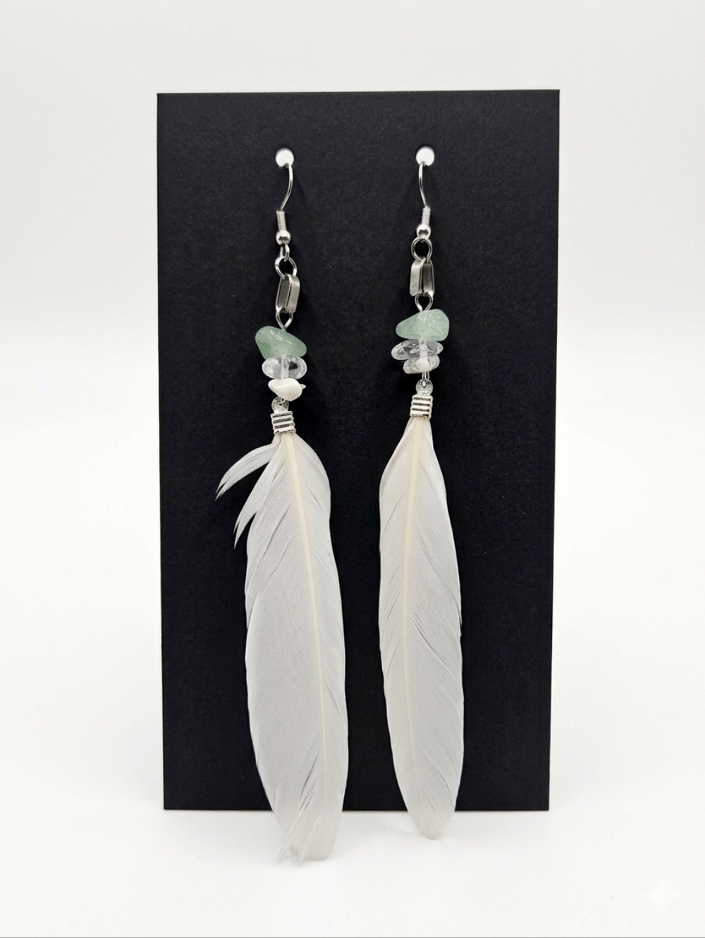 White Feather Dangle Earrings - Bohemian, Western, Festival - Picture 3 of 5